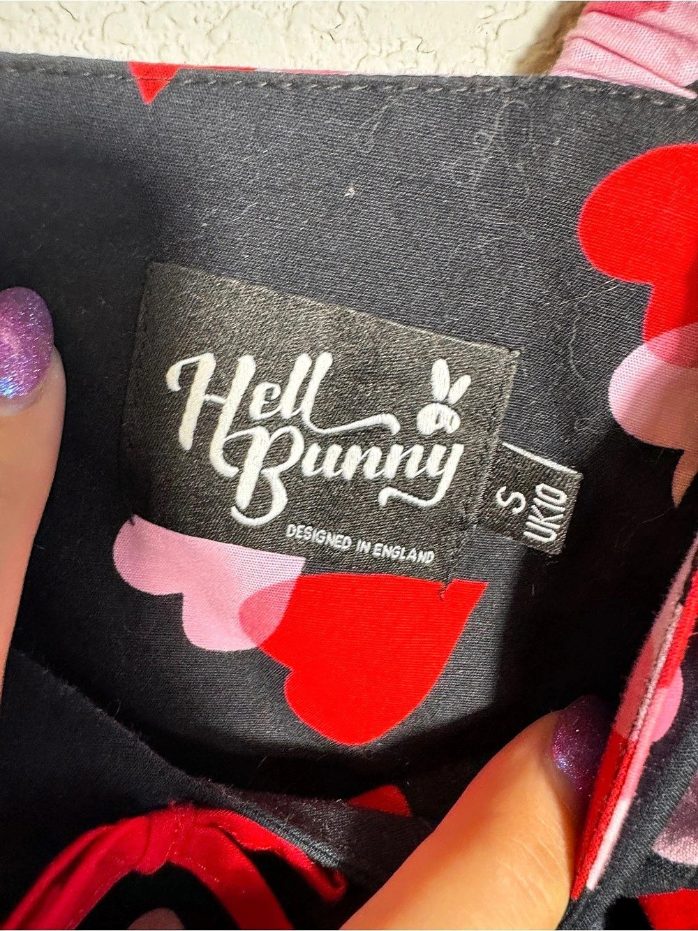 Hell Bunny Red Pink Heart Print Puff Sleeve Cropped Top Rockabilly S - Picture 4 of 5